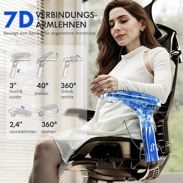 Ергономічне офісне крісло FLEXISPOT ErgoX Pro, регулювання висоти в 12 напрямках, підлокітники 7D, поперекова підтримка 5D, підголівник 4D, вантажопідйомність 250 кг та сітчасте сидіння (чорне) Чорний пінопласт