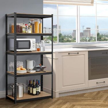 Стелаж для зберігання Yaheetech, безболтові стелажі, 180 x 90 x 45 см, 5 полиць, міцні стелажі, система підвальних стелажів з порошковим покриттям, вантажопідйомність 1325 кг, чорний, 180 x 90 x 45 см