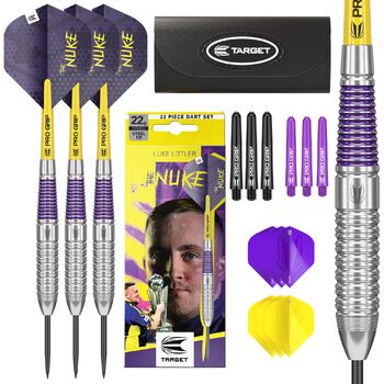 Набір дротиків Target Darts Luke Littler дротики 22G зі сталевим наконечником та латунню або набір із 85 аксесуарів для дротиків Професійні дротики та аксесуари Nuke Player Edition, дротик Pro Grip, набір дротиків Pro Ultra Flights Luke Littler 22G