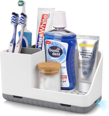 Тримач для зубної щітки для органайзера у ванній кімнаті, тримач для електричної зубної щітки зі зливним отвором, знімний органайзер для зубної щітки для ванної кімнати, кухні та сімї (сірий)