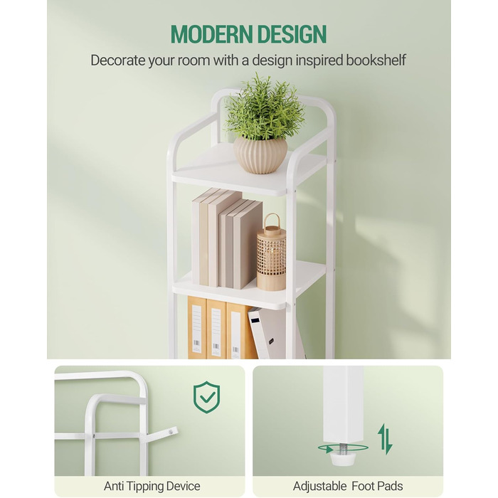 Полиця Hzuaneri, книжкова шафа, стояча полиця, вузька полиця з 6 полицями, вузька офісна полиця, кутова полиця для офісу, вітальні, спальні, кухні, 30 x 33 x 166 см, білий BC24613W 30 x 33 x 166 см білий