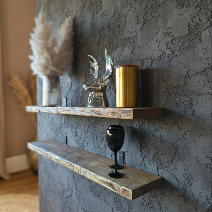 Антикварна настінна полиця з масиву дерева полиця у вінтажному стилі зістареного вигляду плаваюча або зі сталевими кронштейнами кухня, вітальня, тераса (100 см)
