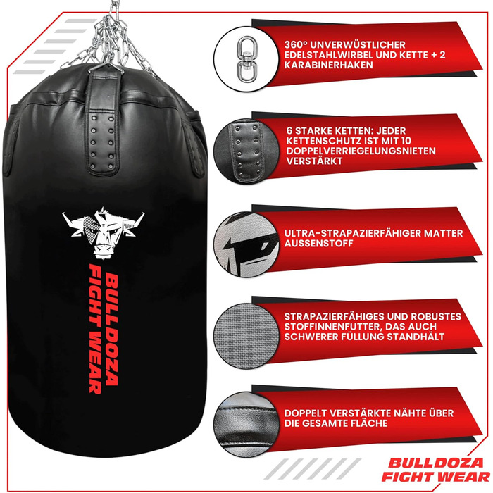 Боксерська груша Jumbo Giant XXL Bull Doza Fight Wear Heavy Duty із самонаповнювальним механізмом, підвісними ланцюгами, поворотним механізмом, карабіном, для ММА, кікбоксингу, муай-тай, бойових мистецтв XXL JUMBO 4FT