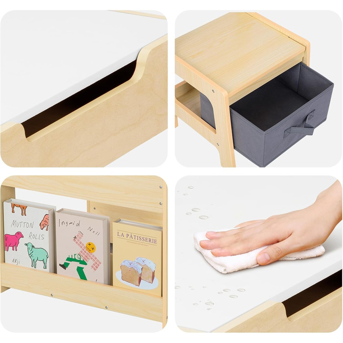 Дитячий стіл OOOK 4-в-1 з 2 стільцями, комплект дитячого столу та стільців, робочий стіл з дошкою для гри в білі та чорні дошки, шухлядою для зберігання та книжковою полицею, комплект дитячих сидінь для дитячих кімнат та ігрових кімнат