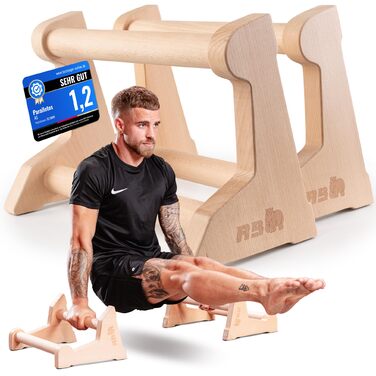 Ручки AS Calisthenics 3-в-1 - Паралети з регулюванням висоти для віджимань, підйомів та стійки на руках Нековзні та ергономічні грифи для віджимань з високоякісної деревини Ідеально підходить для домашнього спортзалу та тренувань на свіжому повітрі