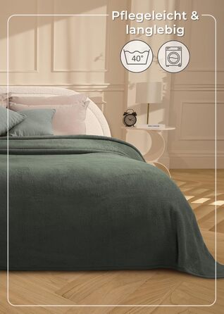 Преміум бавовняна ковдра 150x200 см - Oeko-TEX 100 - М&39яка ковдра з бавовняної суміші - Ковдра як плед, ковдра на диван та ковдра на дивані - Затишна та тепла бавовняна ковдра (темно-зелена) 150x200 см темно-зелена