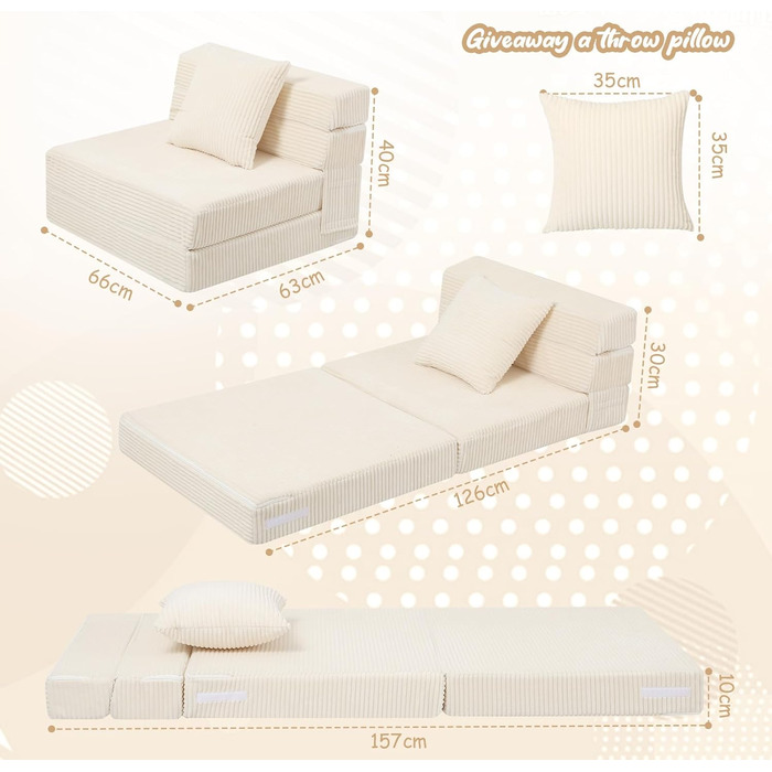 Диван MeMoreCool Cord Play, Дитячий диван, Дитячий диван Glow, Дитячий розкладний диван, Диван-фліп, Дитячий диван, Z-подібне ліжко, Розкладний дитячий диван, Ліжко на підлогу, Розкладний диван для ігрової кімнати, Бежевий шнур бежевого кольору