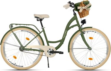 Велосипед Milord Comfort з плетеним кошиком, голландський велосипед, жіночий велосипед, міський велосипед, ретро, вінтажний, 28 дюймів, зелено-кремовий, 1 швидкість