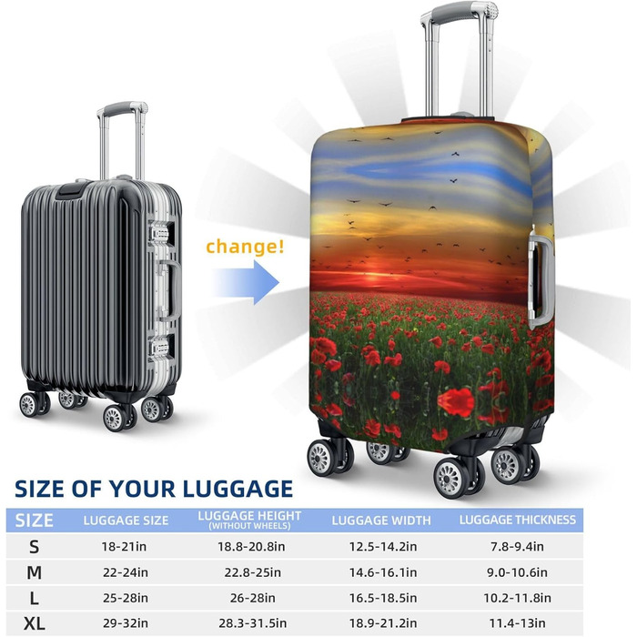 Чохол для валізи Поле маків на заході сонця - еластичний захист від подряпин та пилу, чорний, розмір 95