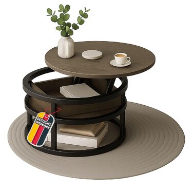 Сірий журнальний столик-гойдалка з регульованою стільницею та прихованим відділенням для зберігання, метал та дерево, бічний столик для вітальні, круглий диванний столик з місцем для зберігання, сучасний металевий стіл, столик для дивана