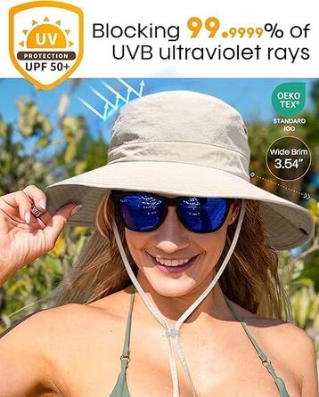 Унісекс сонцезахисний капелюх із захистом від ультрафіолету для жінок та чоловіків, літній капелюх, складний туристичний капелюх, портативний капелюх для риболовлі на свіжому повітрі з широкими полями, один розмір, бежевий
