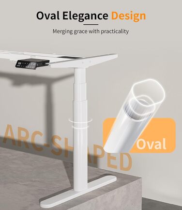 Каркас столу MAIDeSITe EL2 Plus Art з регульованою висотою та овальною конструкцією ніжок, електричний двомоторний каркас столу з регулюванням висоти від 62 до 125 см, 4 елементи керування пам&39яттю, стіл з регульованою висотою, білий