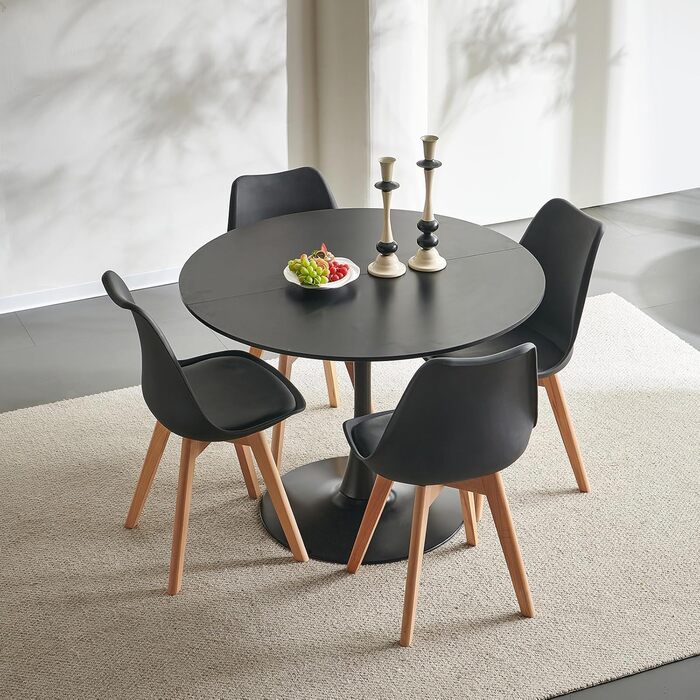Скандинавський сучасний круглий обідній стіл, письмовий стіл, барний стіл, підходить для кухні, їдальні, вітальні та офісу, для 2-4 осіб, діаметр 100 см, чорний 100 x 100 см (круглий) чорний
