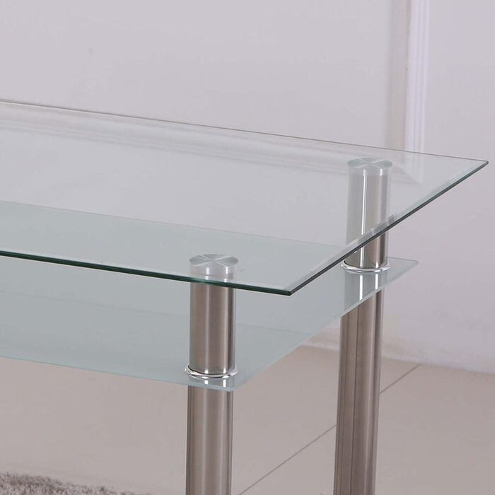 Обідній стіл Euro Tables HOOZ зі скла з безпечним склом 6 мм та скошеним краєм - скляний стіл як обідній/кухонний стіл (90x60x75 см, сатинове покриття) прозорий