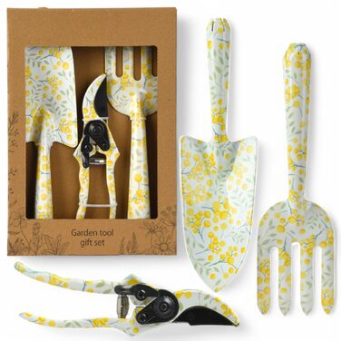 Набір садових інструментів MIJOMA 3 предмети, сталь, квітковий дизайн, лопатка, граблі та секатор, ергономічні, міцні, 28 x 8 см, для початківців та любителів рослин