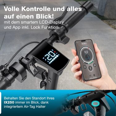 Електросамокат з допуском до доріг німецький бренд якості 13,25 кг вкл. додаток, індикатори, стоп-сигнал РК-дисплей двигун 350 Вт батарея 360 Втч пневматичні шини підвіска електросамокат IX250 чорний