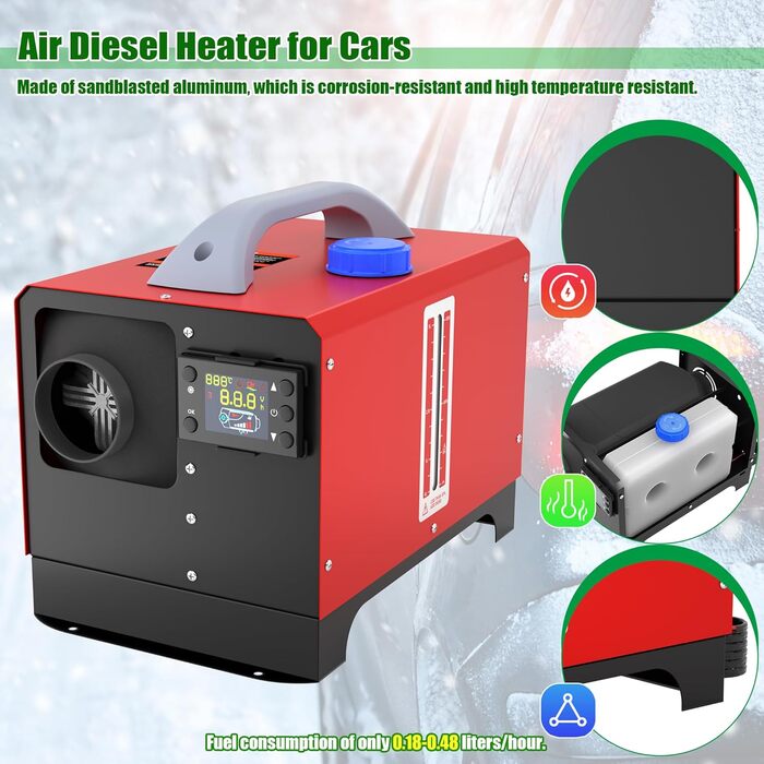 Дизельний паркувальний обігрівач потужністю 8 кВт, повітряний дизельний обігрівач 12 В з дистанційним керуванням, комплект повітряного дизельного обігрівача з РК-монітором та глушником, обігрівачі для будинків на колесах, автомобілів, вантажівок, будинків