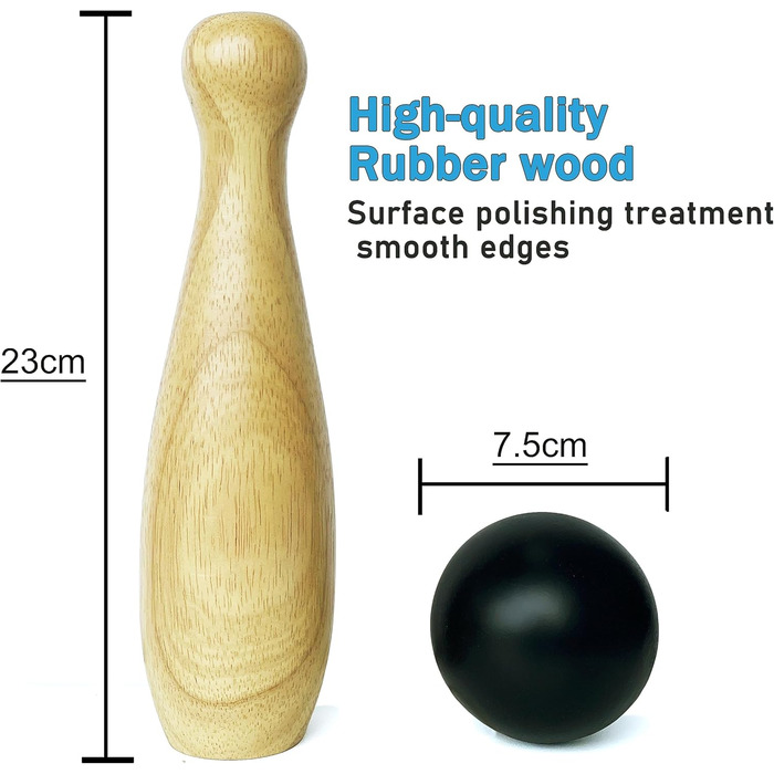 Дерев&39яний набір для боулінгу, газон, тверда деревина, 10 кеглей та 3 кулі в сумці для перенесення (висота 23 см, натуральний колір) Висота 23 см, натуральний колір