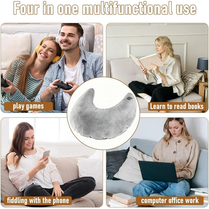 Ігрова подушка для читання, ергономічна надувна подушка для підтримки рук для тривалих ігрових сесій, в&39язана гачком подушка, геймерська подушка, подушка для гравця, подушка для читання для сидіння на ліжку/дивані/підлозі (сіра)
