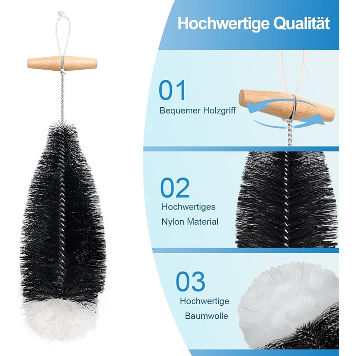 Щітка для миття пляшок Diwoker для скляних пляшок, 2 шт. щітка для чищення щітка для чищення пляшок для скляних графинів, питних п