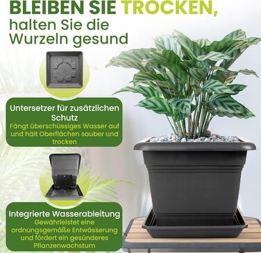 Набір із 2 великих садових горщиків 40x40 см, 46 літрів, антрацитовий, великий квітковий горщик для патіо та саду, міцний квітковий горщик, зроблено в ЄС, 2friends