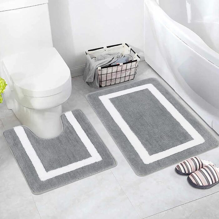 Комплект килимків для ванної кімнати Famibay, 3 предмети, нековзний килимок для ванни, сірий, килимок для ванни з мікрофібри, що миється, для ванної кімнати, ванни та туалету