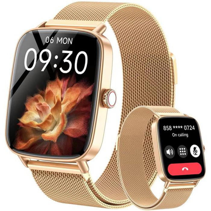 Жіночий смарт-годинник Gydom з функцією телефону, 1,85-дюймовий HD металевий фітнес-годинник, фітнес-трекер, серцевий ритм/SpO2/сон, водонепроникний спортивний годинник IP68, крокомір для Android та iOS, рожеве золото 1,85
