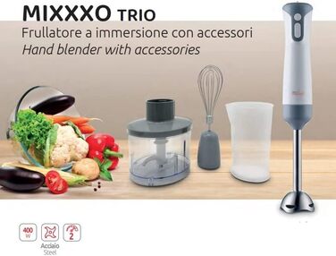 Ручний блендер, знімна сталева основа, блендер з 2 швидкостями, сталеві леза, подрібнювач 500 мл, віночок, мірний стакан, 400 Вт