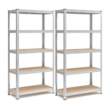 Надміцний стелаж, комплект з 2 шт., Підвальні полиці, Стелажі для зберігання, 40 x 90 x 180 см, Стелаж зі сталевою рамою, Вантажопідйомність до 875 кг кожен, 5 регульованих полиць, Сріблястий GLR040E02 40 x 90 x 180 см Сріблястий