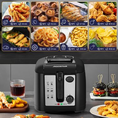 Фритюрниця об'ємом 2,5 л, 1650 Вт, фритюрниця без бісфенолу А з оглядовим вікном, контролем температури та дисплеєм, чорна