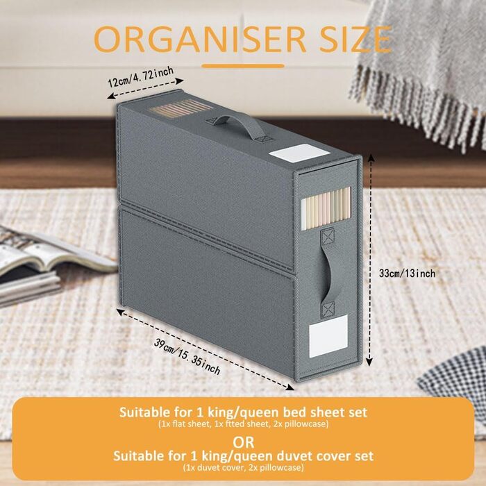 Органайзер для зберігання постільної білизни на 6 предметів, складна сумка для зберігання простирадл, можна використовувати в шафах, під ліжками та шухлядах, коробка для зберігання простирадл та одягу, темно-сірий, 6 предметів