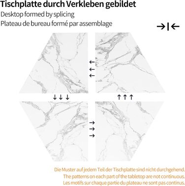Шестигранний обідній стіл Merax, великий сучасний кухонний обідній стіл для 4-6 осіб, стільниця з МДФ з мармуровим візерунком, міцна металева основа золотого кольору, для кухні, вітальні, 110,2 x 95,4 см (110,2 x 95,4 x 75,5 см) Мармуровий візерунок та зо