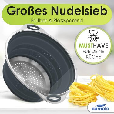 Сито для макаронів Ситечко з нержавіючої сталі та силікону Кухонне ситечко Складний сушарка Термостійкий та компактний сірий