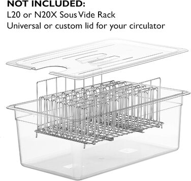 Контейнер LIPAVI C20 sous-vide - 25 літрів, 53,3 х 32,5 х В20,3 см. Міцний, прозорий полікарбонат. Відповідні кришки для Ano*a, Wancle та інших брендів продаються окремо. Підходить для рами L20