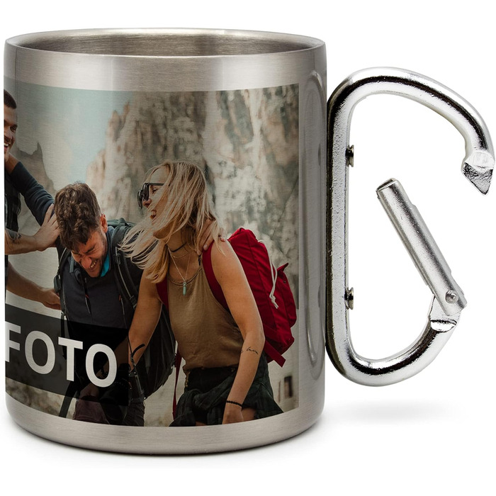 Кухоль з нержавіючої сталі з карабіном, надрукований фотографією - створіть власну фотокухоль