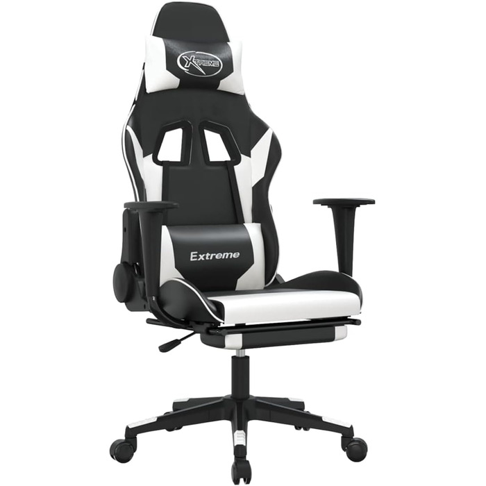 Геймерське крісло з регульованою спинкою, штучна шкіра, чорно-біле, поворот на 360 Модель 3143704