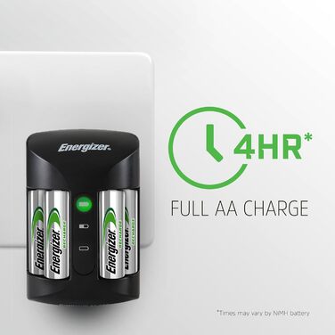 Зарядний пристрій Energizer Recharge Value з 4 акумуляторними батареями типу AA NiMH у комплекті. Зарядний пристрій Pro із зарядним пристроєм на 4 батарейки типу AA та батареями.