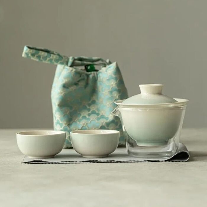 Розкішний набір для чаювання на природі ручна робота, стійкий до плям, портативний, з чашками, заварником та зручною сумкою для зберігання та пікніка