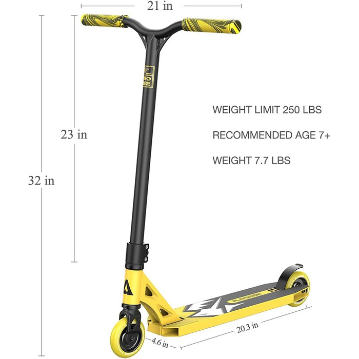 Самокат PLAYSHION трюковий самокат для фрістайлу 100мм з колесами на шарикопідшипниках ABEC 9 для дітей та дорослих жовтий