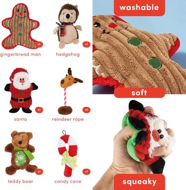 Набір плюшевих іграшок для собак THE TWIDDLERS, 6 шт., різдвяна тематика