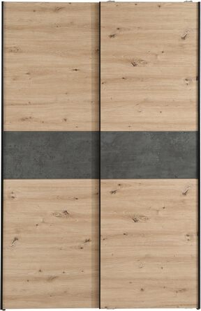 Класична шафа Forte OZZULA 120, шафа з двома розсувними дверима, інженерна деревина, декор дуба Artisan з акцентами під бетон, ширина 120 см, висота 190,5 см, глибина 61,2 см