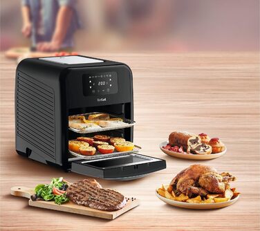 Аерофритюрниця Tefal FW5018 Easy Fry & Grill 9-в-1 11 літрів на 6 порцій 7 Аксесуари 8 програм Онлайн рецепти Здорова фритюрниця без олії Швидко та енергозберігаючі чорний Easy Fry Духовка та гриль 11 л