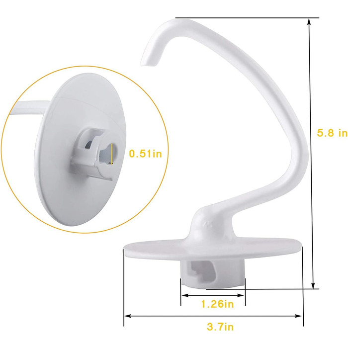 Заміна гачка для тіста для кухонного посібника K45 K45SS KSM90 4.5 QT Гачок для змішування на похилій основі, 45DH