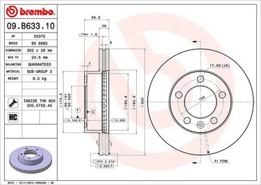 Комплект передніх вентильованих гальмівних дисків Brembo, Ø 302 мм (2 шт.), 09.B633.10
