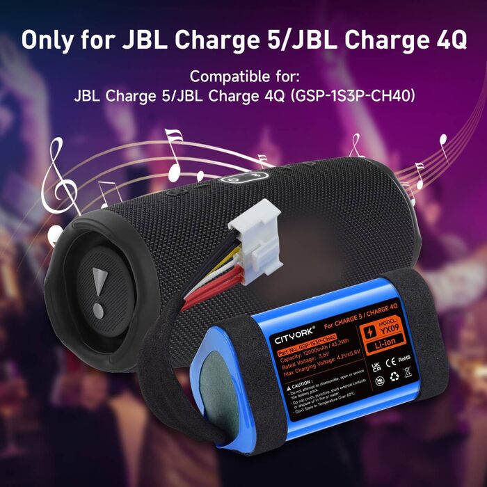 Замінний акумулятор 3,6 В/12000 мАг для JBL Charge 5, для бездротової Bluetooth-колонки JBL Charge 5, артикул GSP-1S3P-CH40 GSP-1S3P-CH4A Акумулятор GSP-1S3P-CH4D (не сумісний з JBL Charge 4)