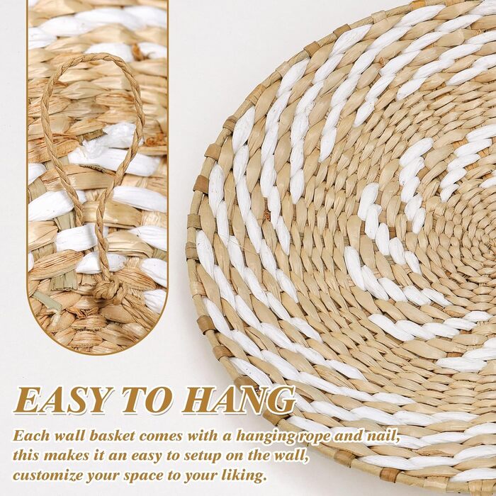 Набір з 10 плетених настінних кошиків Weldomcor Boho з ротанга, сільський ручної роботи, настінне мистецтво з макраме, декор для стін, спальня, дитяча, вітальня, фермерський будинок
