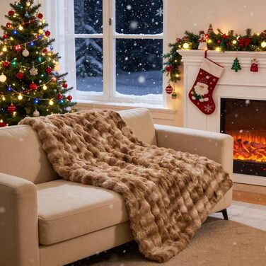 Пухнаста ковдра EMME, пухнаста товста ковдра з кроликом, пухнастий плед для дивана, флісова ковдра, пухнаста ковдра для вітальні, двоспальний диван, сіро-коричневий, 1-тай-дай