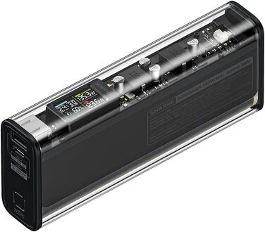 Прозорий Powerbank USB-C USB-A порти з розумним дисплеєм, ноутбук зовнішні акумулятори для мобільних телефонів для iPhone 16/15/14