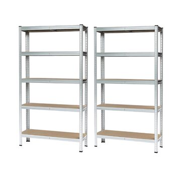 Надміцний стелаж RODO, комплект з 2 шт., підвальний стелаж, стелаж для зберігання, 40 x 90 x 180 см, стелаж зі сталевою рамою, вантажопідйомність до 875 кг кожен, 5 регульованих полиць, сріблястий