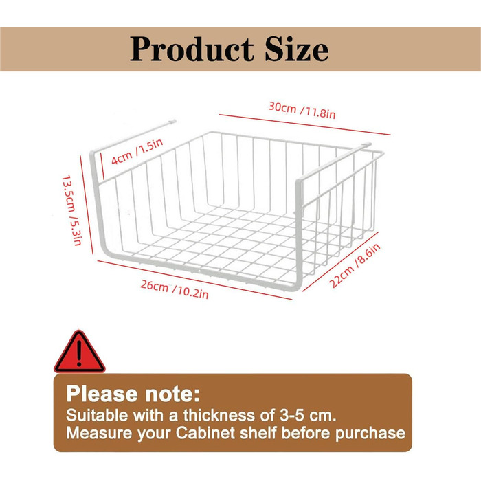 Універсальний підвісний металевий кошик-полиця з 2 предметів, органайзер для шафи для кухні, комори, офісу, шафи, білий, 30 x 22 x 13,5 см